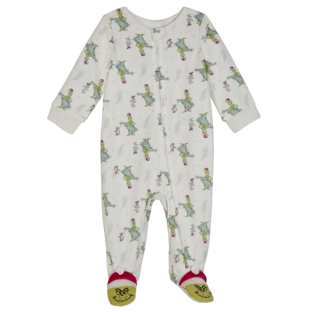Dr. Seuss Christmas Grinch White Unisex  Baby Sleep N' Play Footies